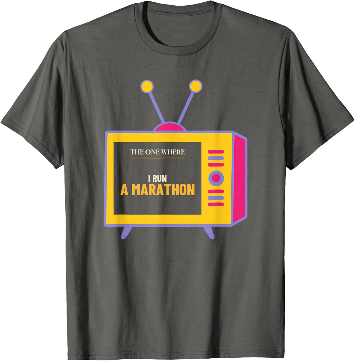 Running a Marathon Retro TV Gift for Runners T-Shirt - Asphalt Grey