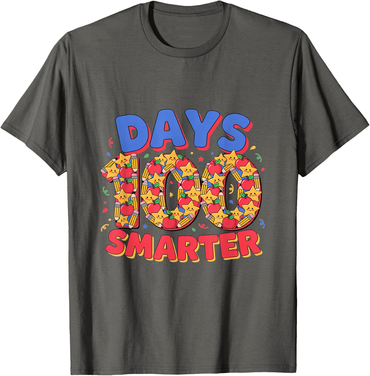 Happy 100 Days Smarter - Cute Elementary Teacher Kids T-Shirt - Asphalt Grey