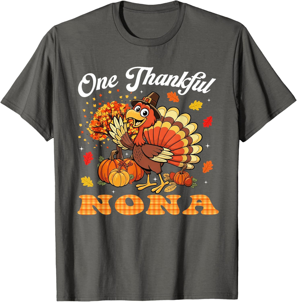 One Thankful Nona Pumpkin Fall Thanksgiving T-Shirt - Asphalt Grey