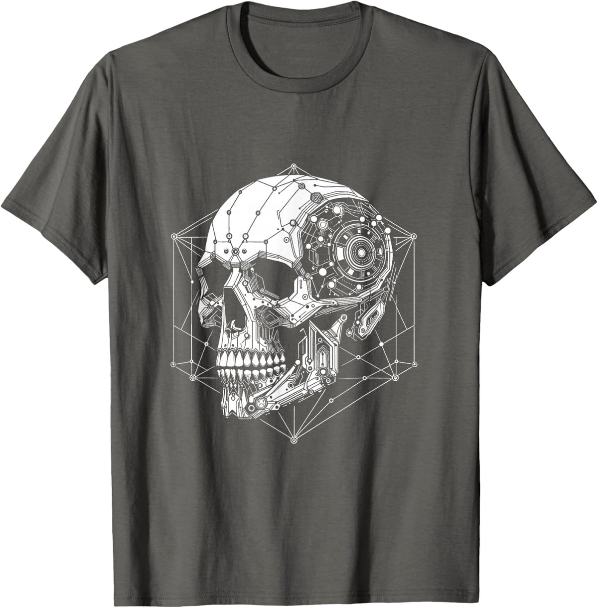 Mechanical Skull Robot CyberPunk Gothic Emo Aesthetic T-Shirt - Asphalt Grey