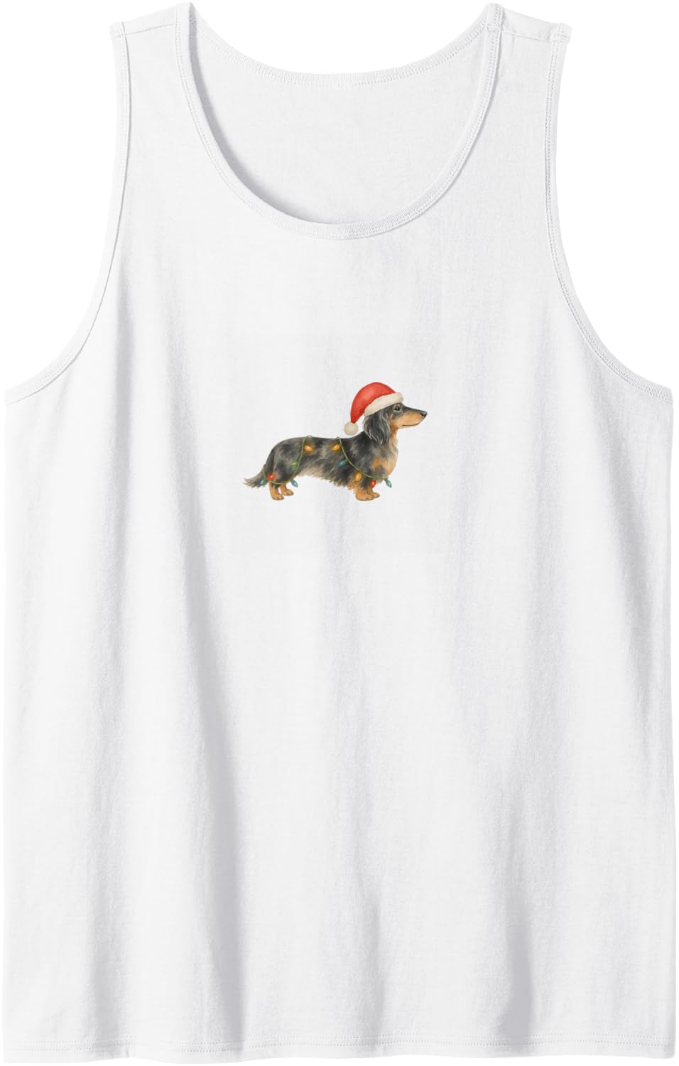Long Haired Dapple Dachshund Christmas Lights Santa Gift Sleeveless Tank Top - White