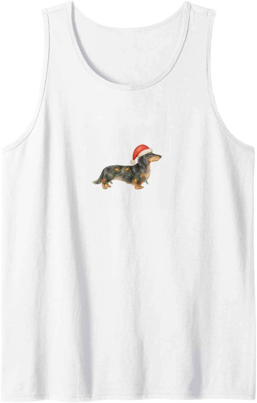 Long Haired Dapple Dachshund Christmas Lights Santa Gift Sleeveless Tank Top - White