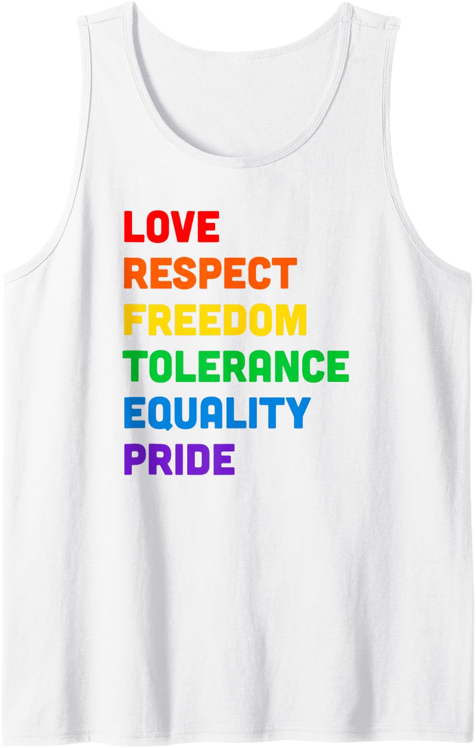 Pride Love Equality Rainbow LGBTQ Colorful Words Sleeveless Tank Top - White