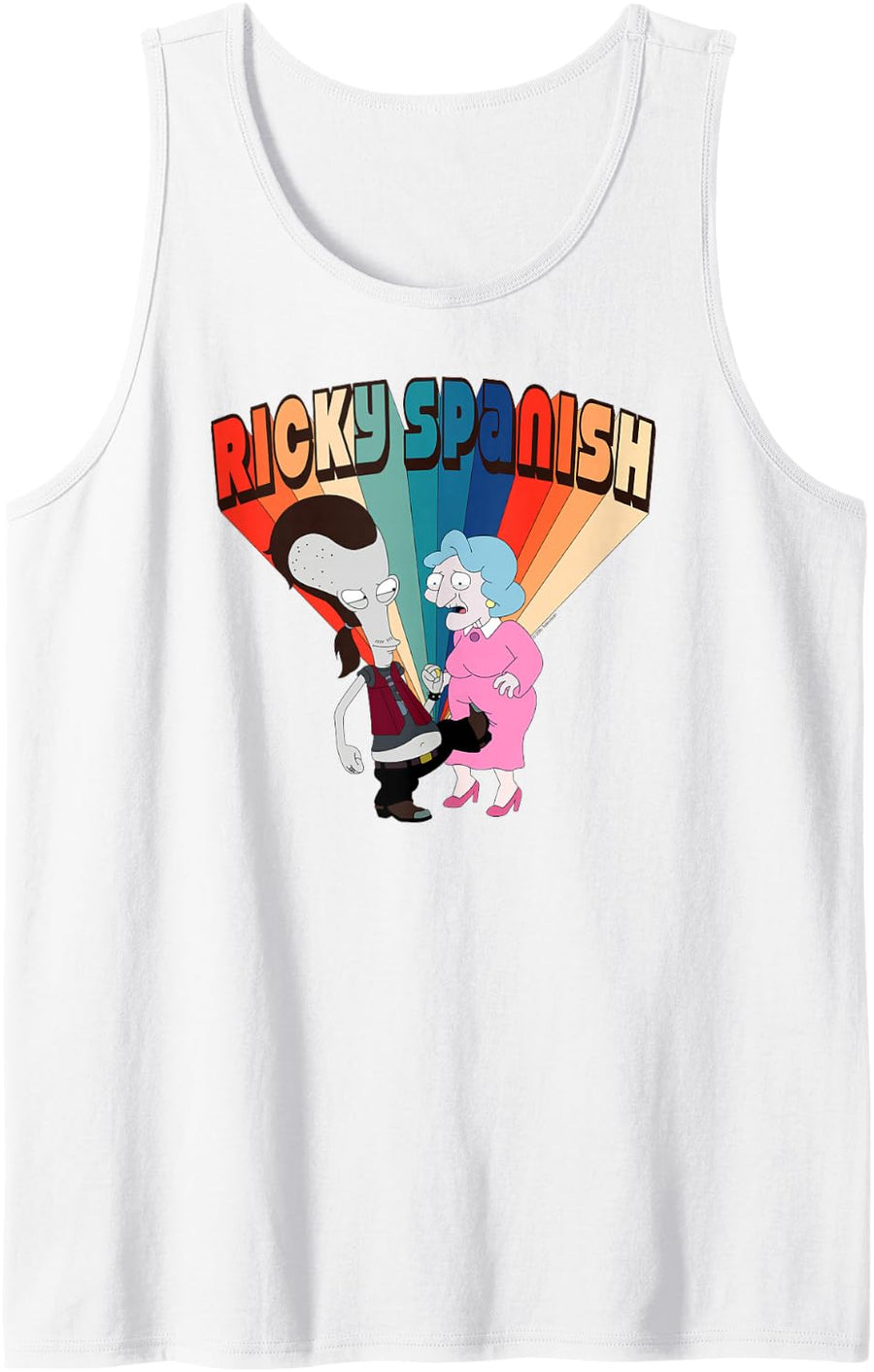 American Dad Ricky Spanish Rainbow Logo Cartoon Tank Top - White