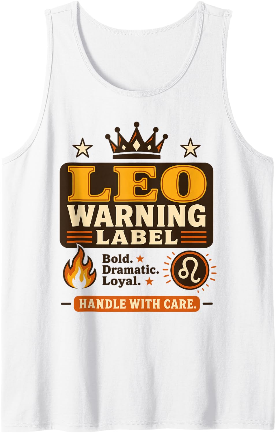 Vintage Leo Warning Label Bold Dramatic Loyal Horoscope Sleeveless Tank Top - White