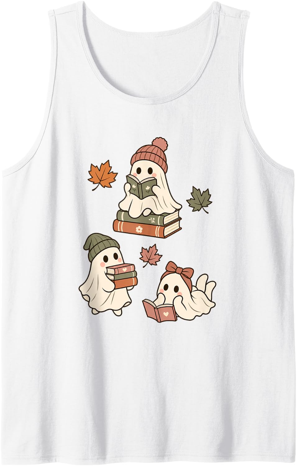 Halloween Reading Ghosts Cute Fall Book Lover Sleeveless Tank Top - White