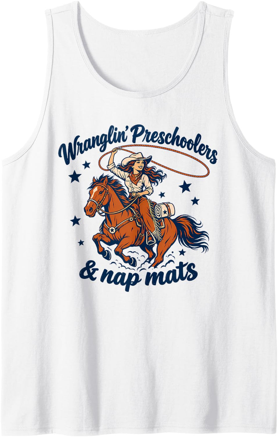 Wranglin' Preschoolers and Nap Mats Western Teacher Sleeveless Tank Top - White