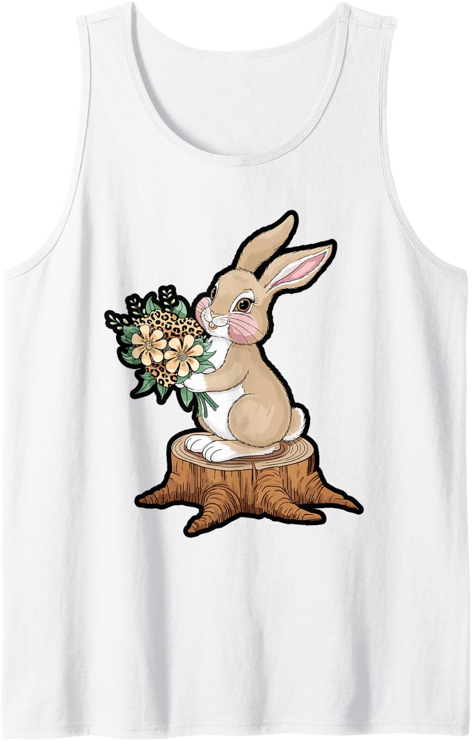 Cute Floral Easter Bunny Leopard Print Rabbit Lovers Tank Top - White