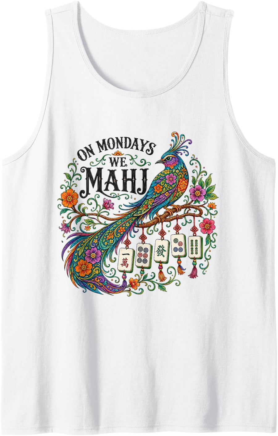 Mahjong On Mondays We Mahj Bam Bird Tank Top - White