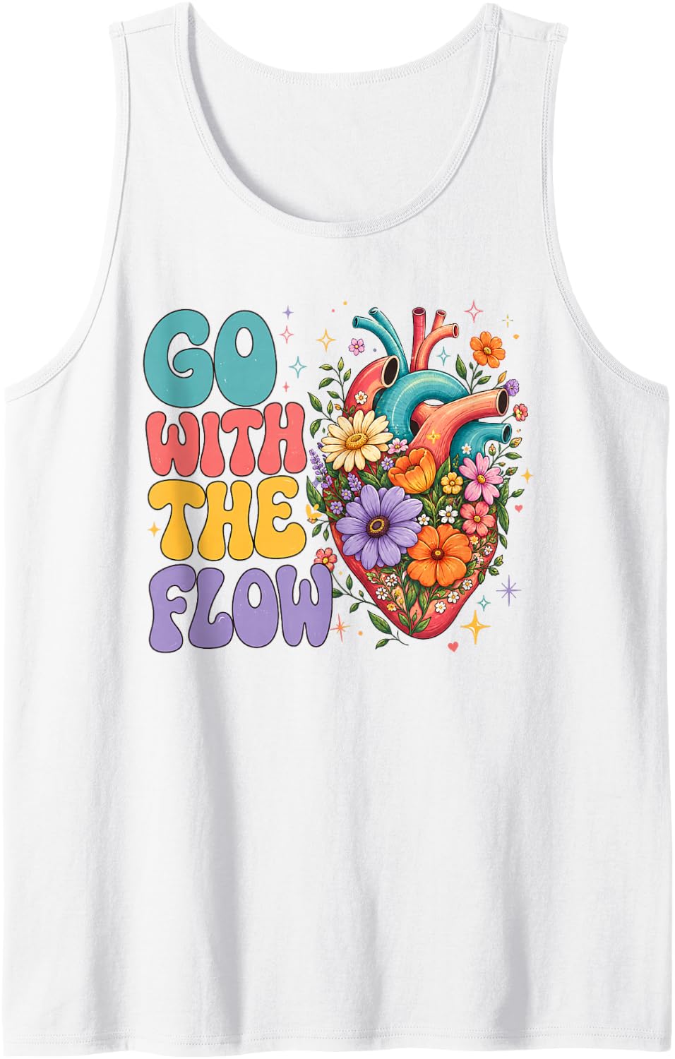 Cardiology Crew Cardiac Nurse Cardiologist Go with The Flow Sleeveless Tank Top - White