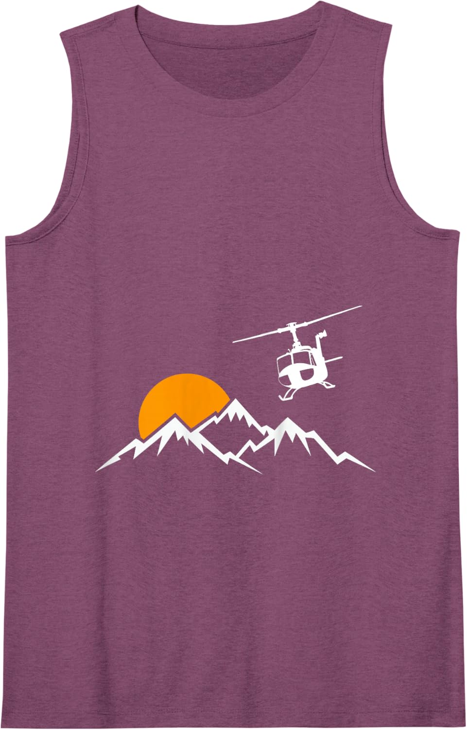 UH-1 Huey Helicopter Flying Over Mountain Retro Sunset Tank Top - Purple