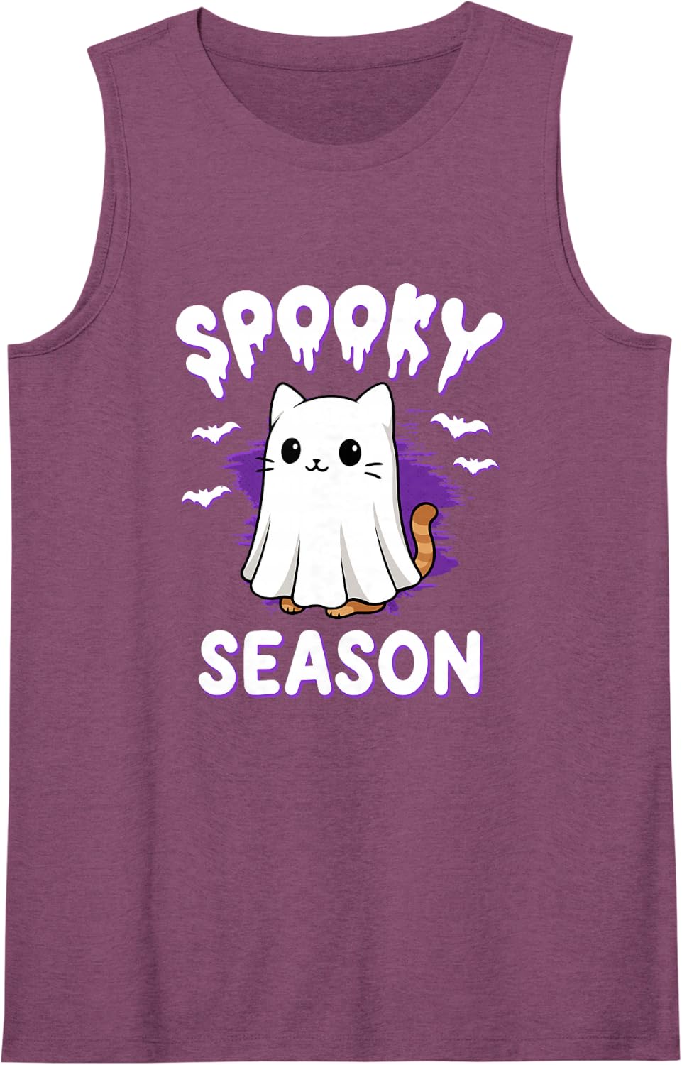 Spooky Season Cute Cat Ghost Halloween Costume Sleeveless Tank Top - Purple