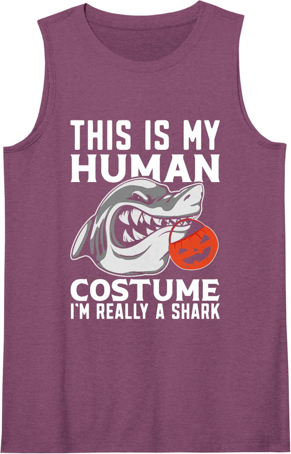 This is My Human Costume I'm Really a Shark Funny Halloween Sleeveless Tank Top - Purple