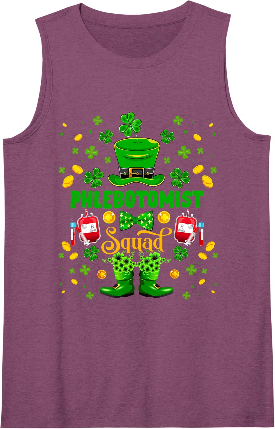 Phlebotomist Squad St. Patrick's Day Shamrocks Funny Family Sleeveless Tank Top - Purple