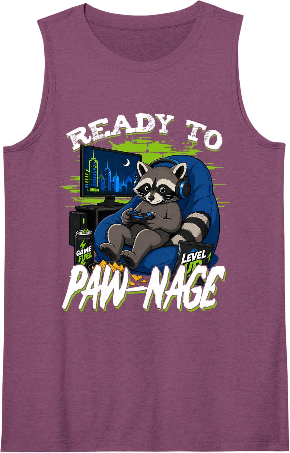 Gamer Gaming Raccoon Video Game Sleeveless Tank Top - Purple