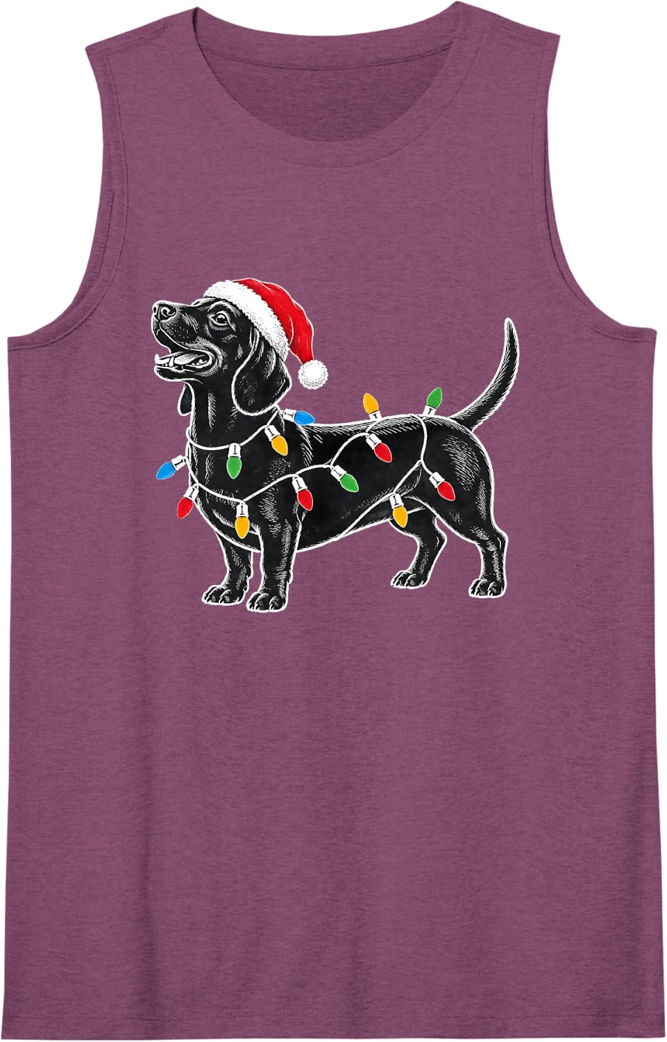 Dachshund Christmas Lights Santa Hat Xmas Dog Lover Sleeveless Tank Top - Purple