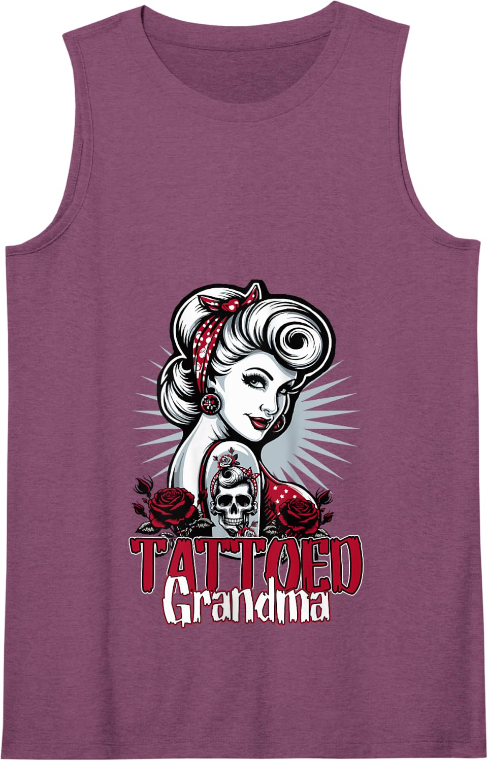 Tattooed Grandma Pin Up Gothic Roses Rockabilly Punk Tank Top - Purple