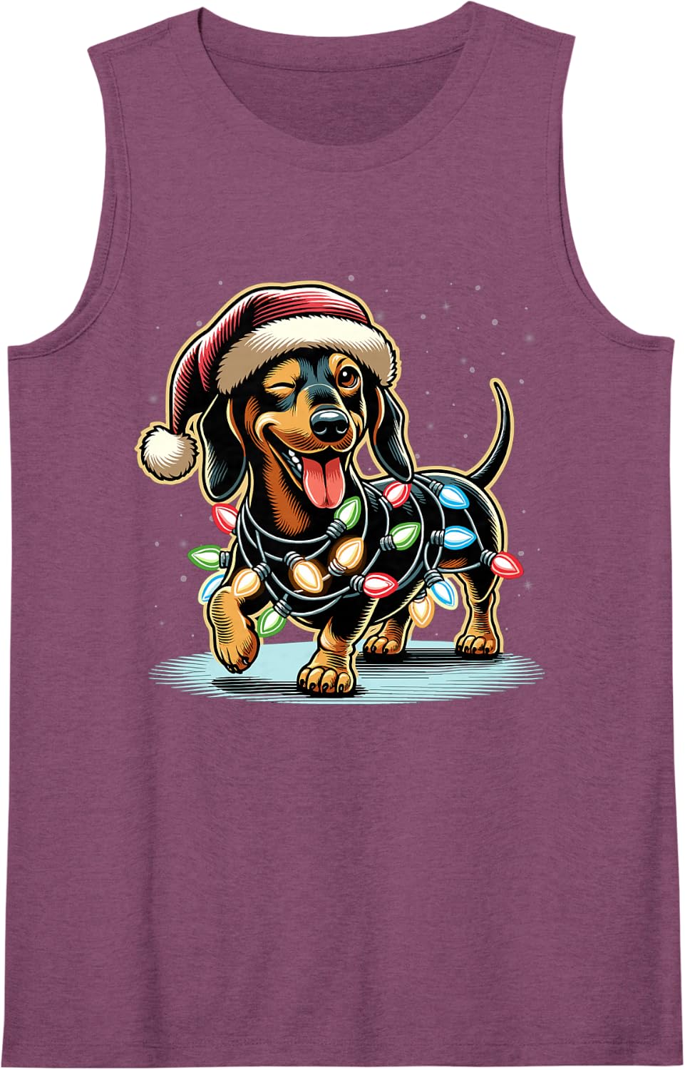 Dachshund Santa Christmas Tree Lights, Funny Ugly Pajama Dog Sleeveless Tank Top - Purple