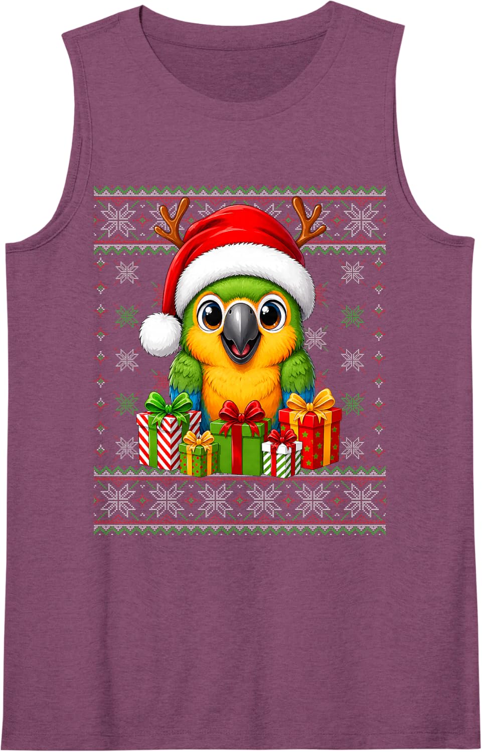 Macaw Parrot Christmas Ugly Sweaters Festive Santa Hat Xmas Tank Top - Purple