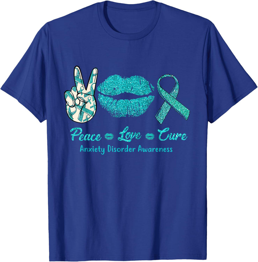 Peace Love Cure Anxiety Disorder Awareness T-Shirt - Royal Blue