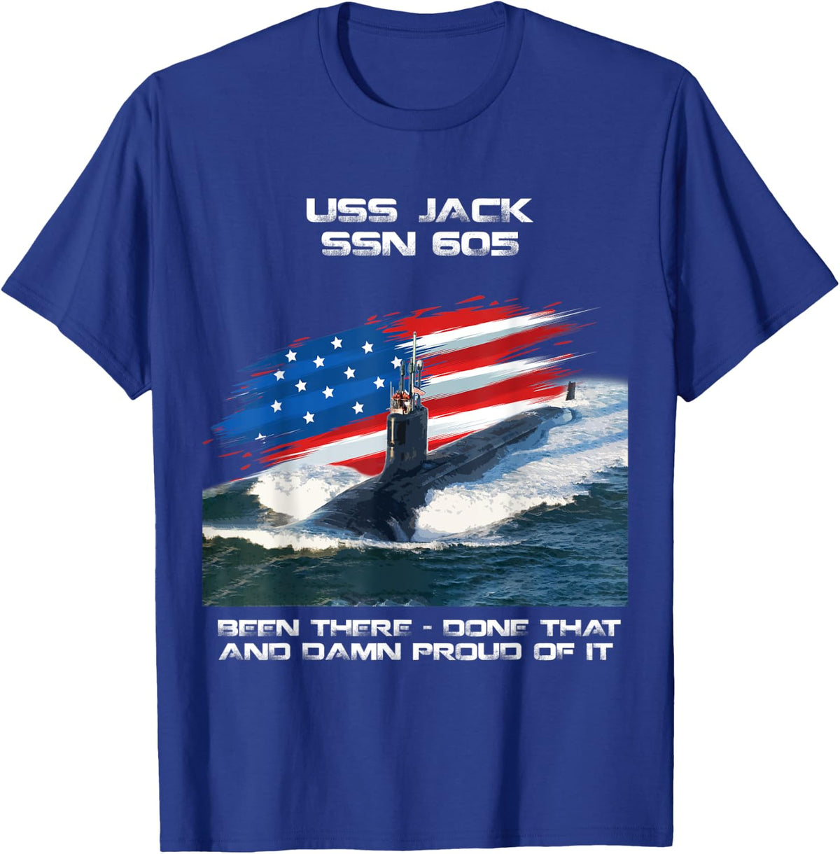 USS Jack SSN-605 American Flag Submarine Veteran Xmas T-Shirt - Royal Blue