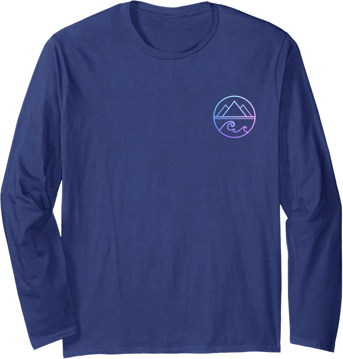 Mountains Waves Nature Outdoor Surf Hiking Surfer Long Sleeve T-Shirt - Adult Unisex Navy Blue