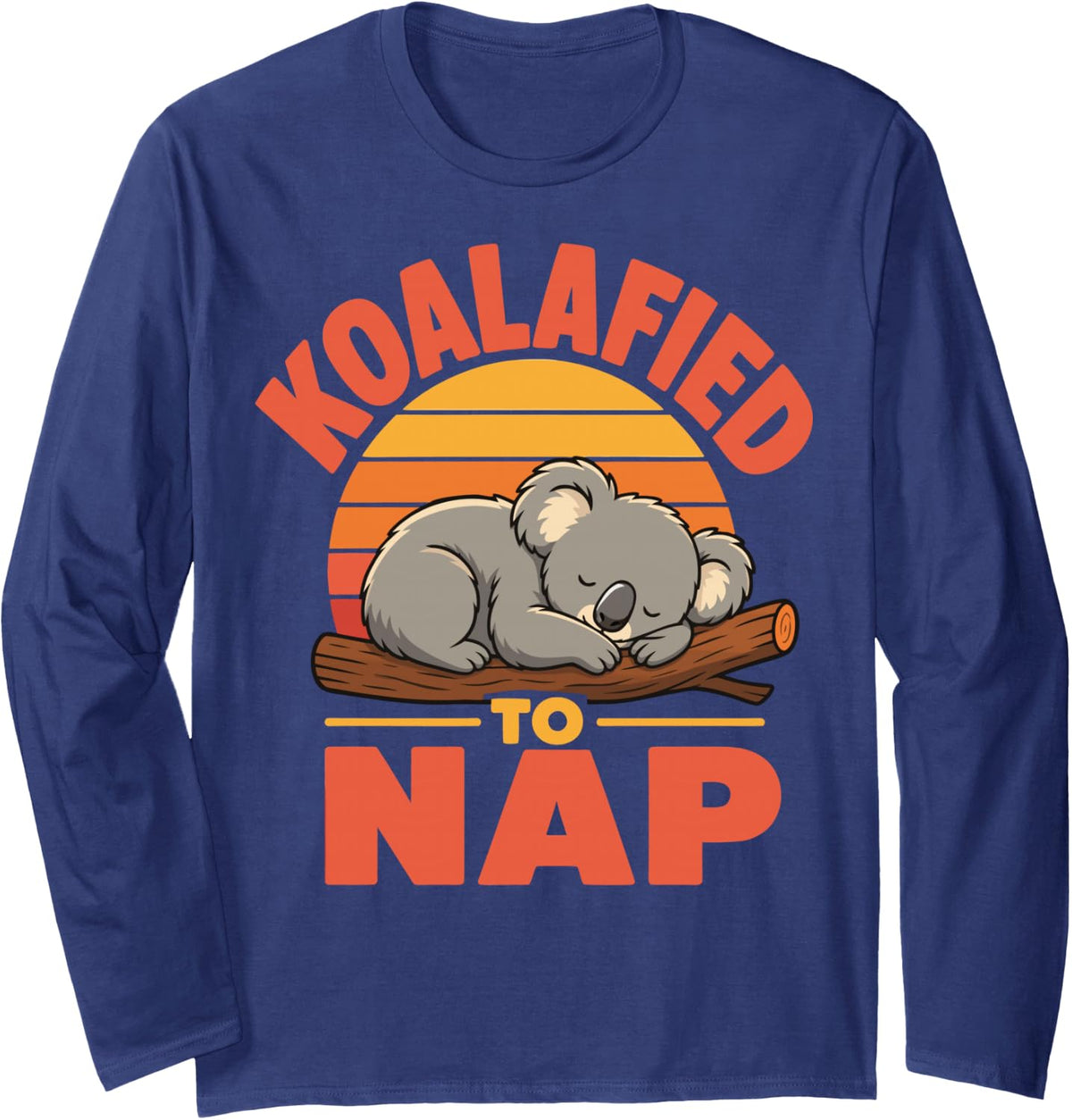 Funny Koala Sleeping Long Sleeve T-Shirt - Adult Unisex Navy Blue