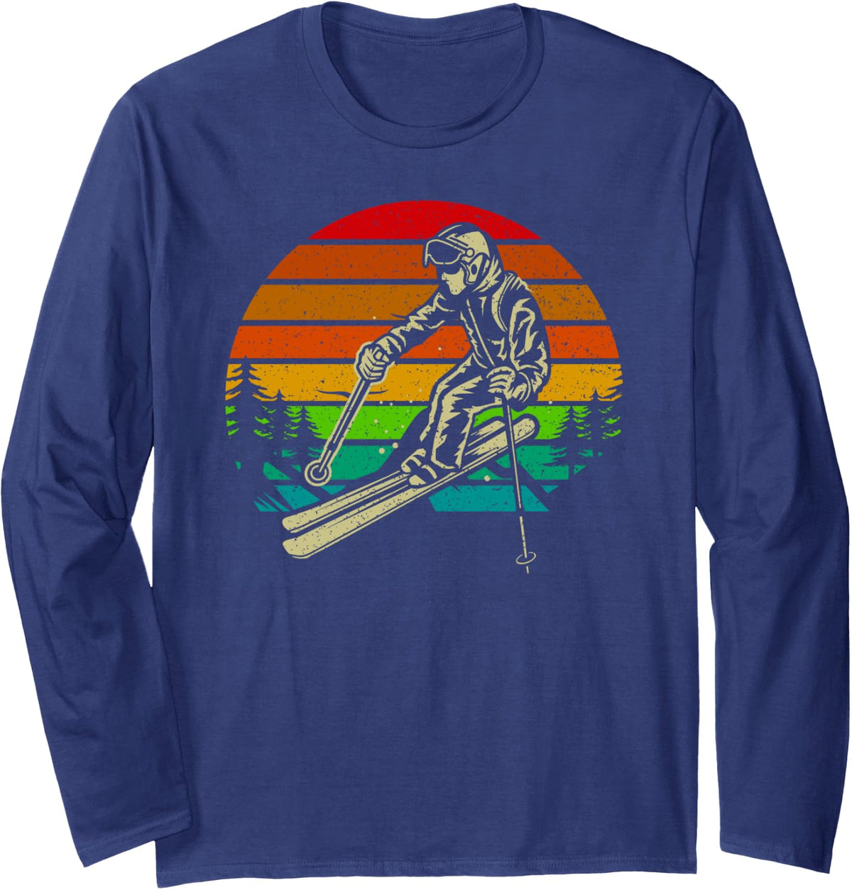 Retro Ski Clothing - Vintage Snow Ski Long Sleeve T-Shirt - Adult Unisex Navy Blue