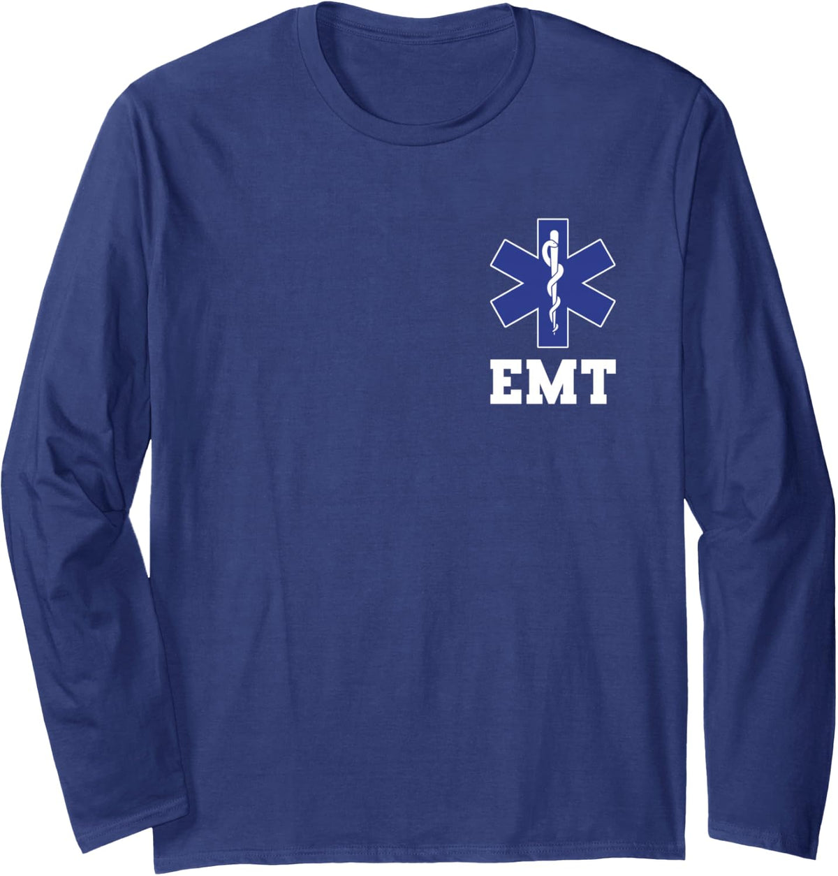 EMT Shirt EMS Paramedic Thin White Line Two-Sided EMT Gift Long Sleeve T-Shirt - Adult Unisex Navy Blue