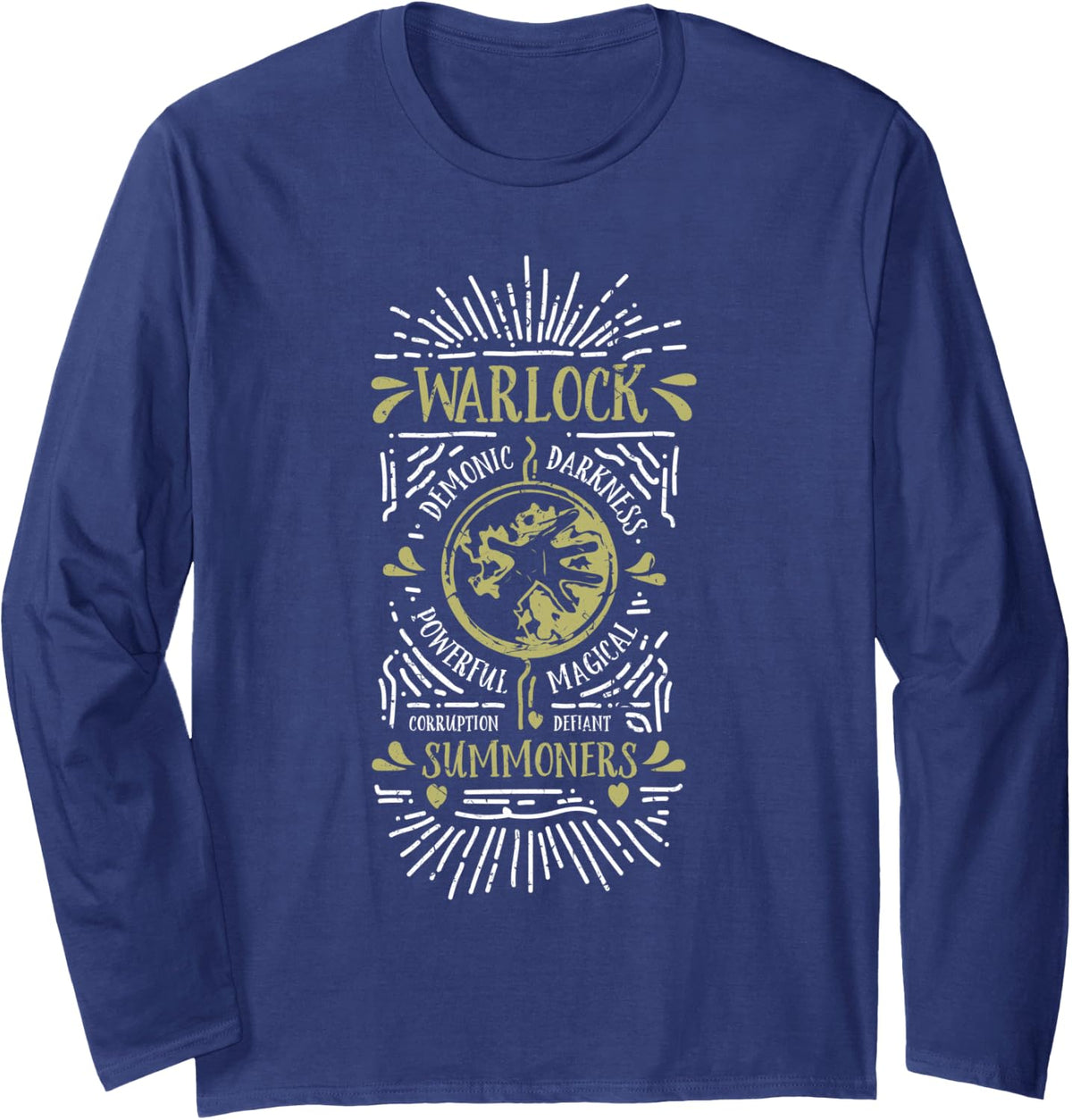 Wow Warlock Role Playing Gamer Long Sleeve T-Shirt - Adult Unisex Navy Blue