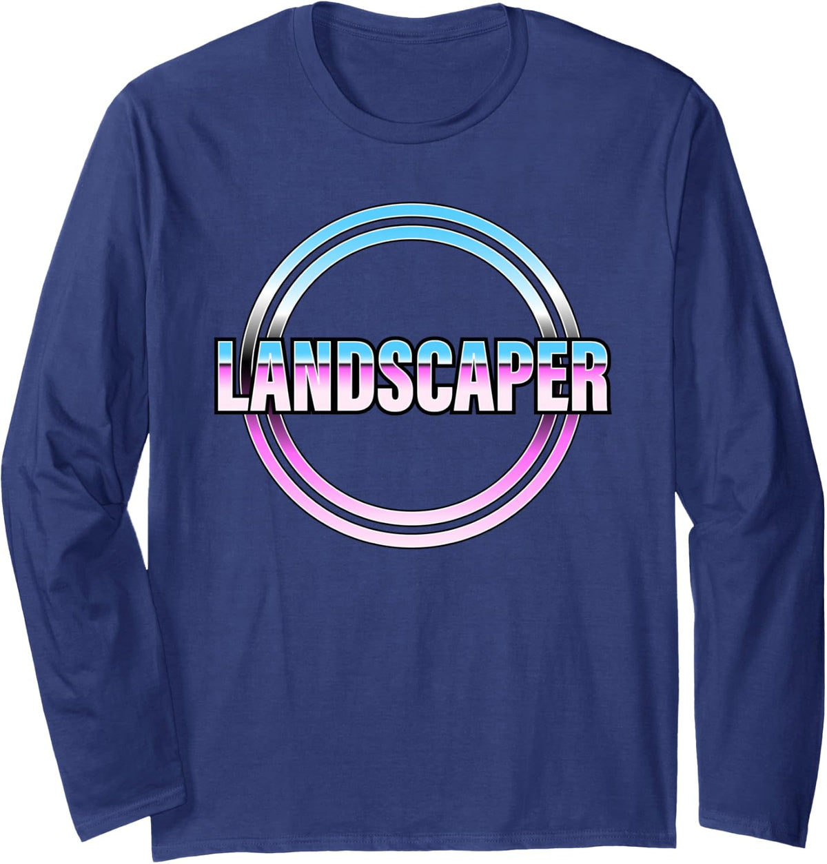 Landscaper Retro Style Long Sleeve T-Shirt - Adult Unisex Navy Blue