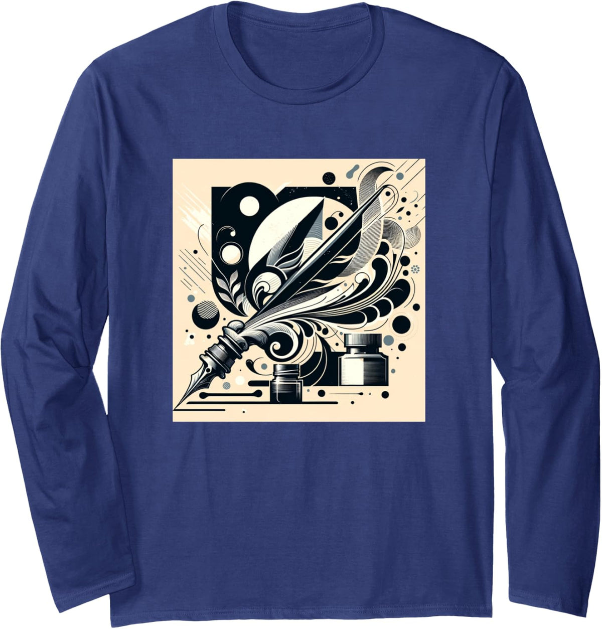 Calligraphy Long Sleeve T-Shirt - Adult Unisex Navy Blue
