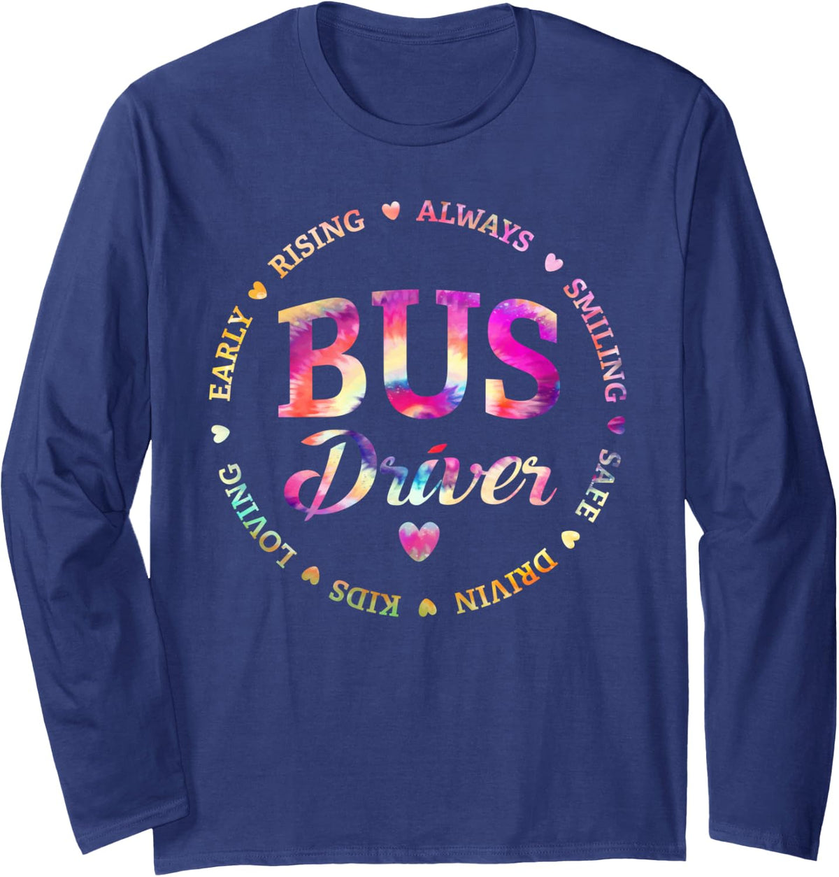 Back to School Tie Dye School Bus Driver Women Men Long Sleeve T-Shirt - Adult Unisex Navy Blue