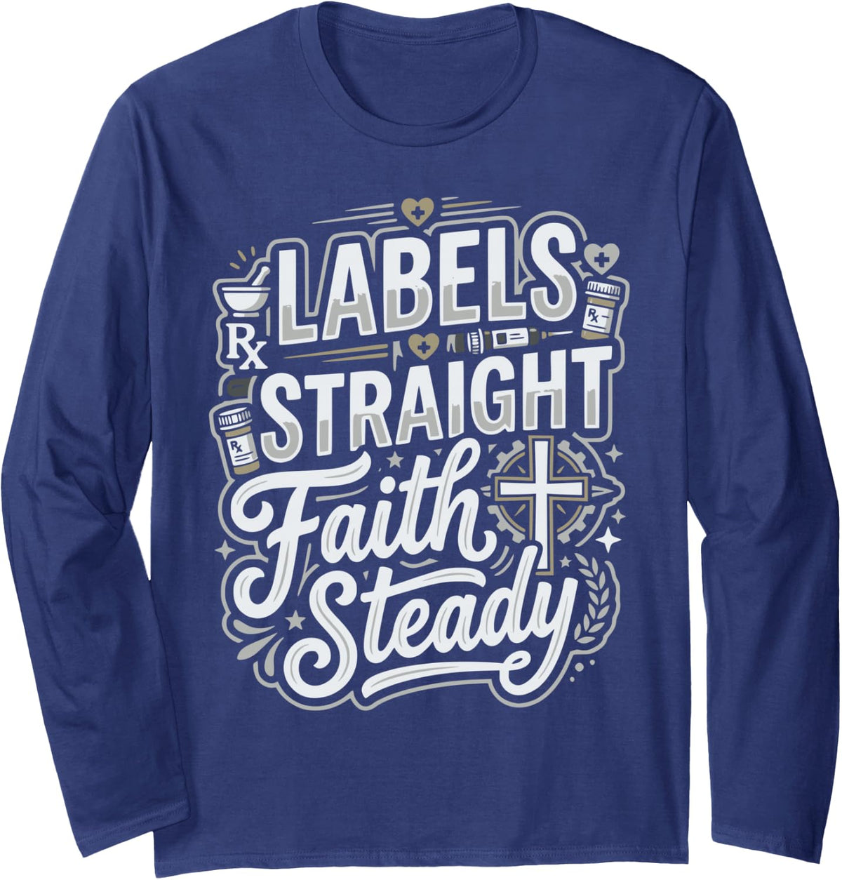 Christian Pharmacy Technician Jesus Christ Pharmacy Tech Long Sleeve T-Shirt - Adult Unisex Navy Blue