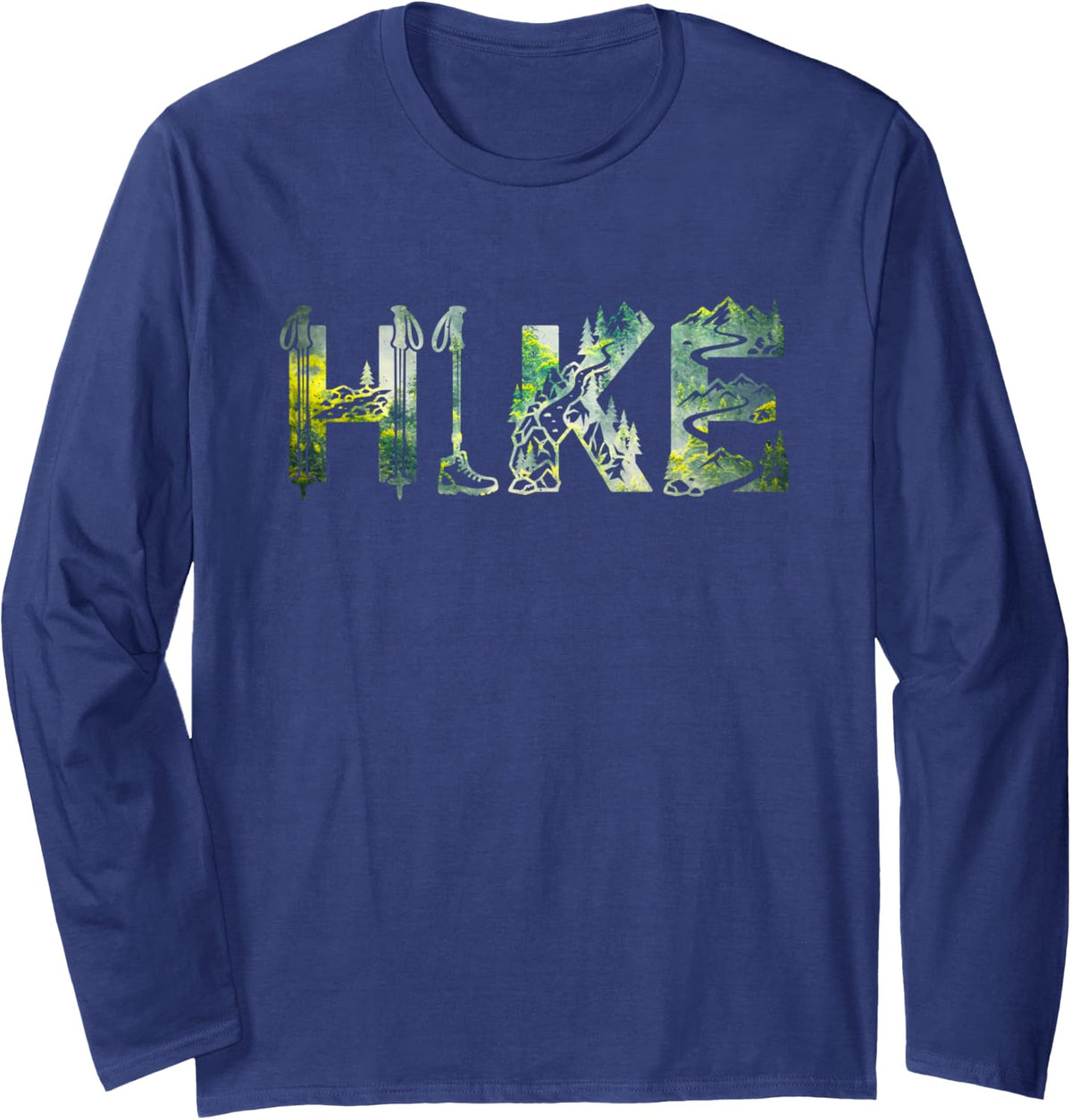 Hike Nature Mountain Trekking Long Sleeve T-Shirt - Adult Unisex Navy Blue
