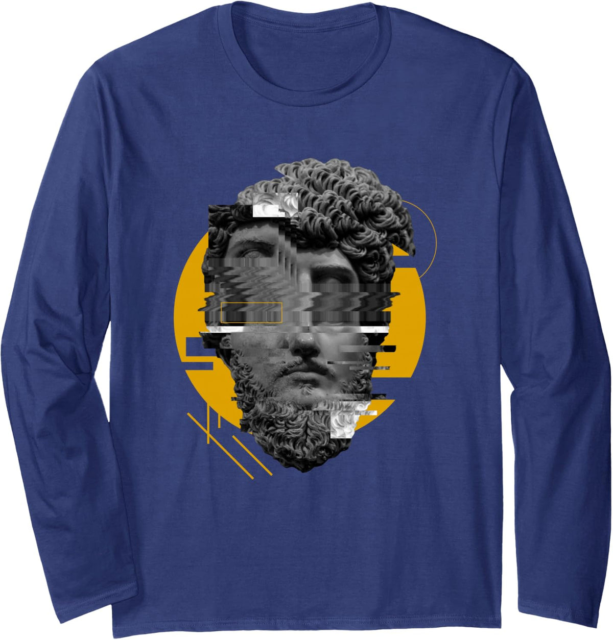 Timeless Glitch Sculpture Fusion Aesthetic Long Sleeve T-Shirt - Adult Unisex Navy Blue