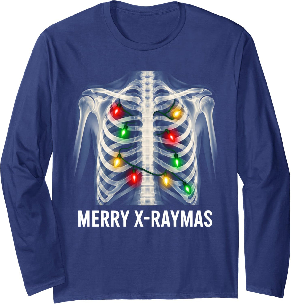 Merry X-Raymas Christmas X-Ray Tech Radiology Technician Long Sleeve T-Shirt - Adult Unisex Navy Blue