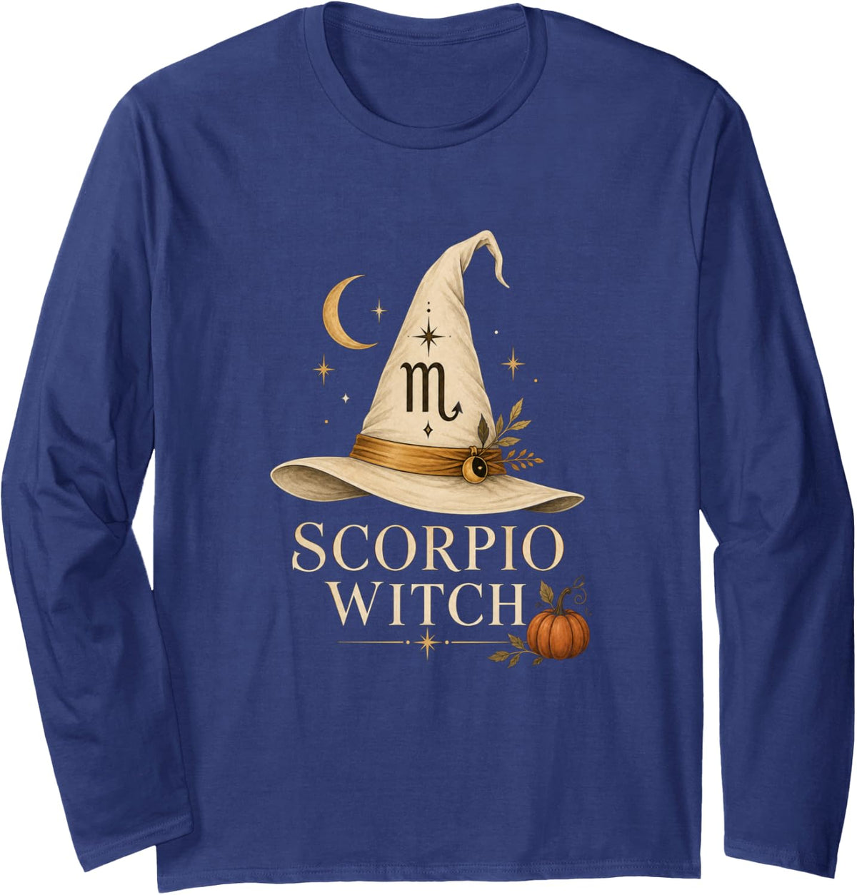 Scorpio Witch Astrology Halloween Zodiac Star Sign Long Sleeve T-Shirt - Adult Unisex Navy Blue