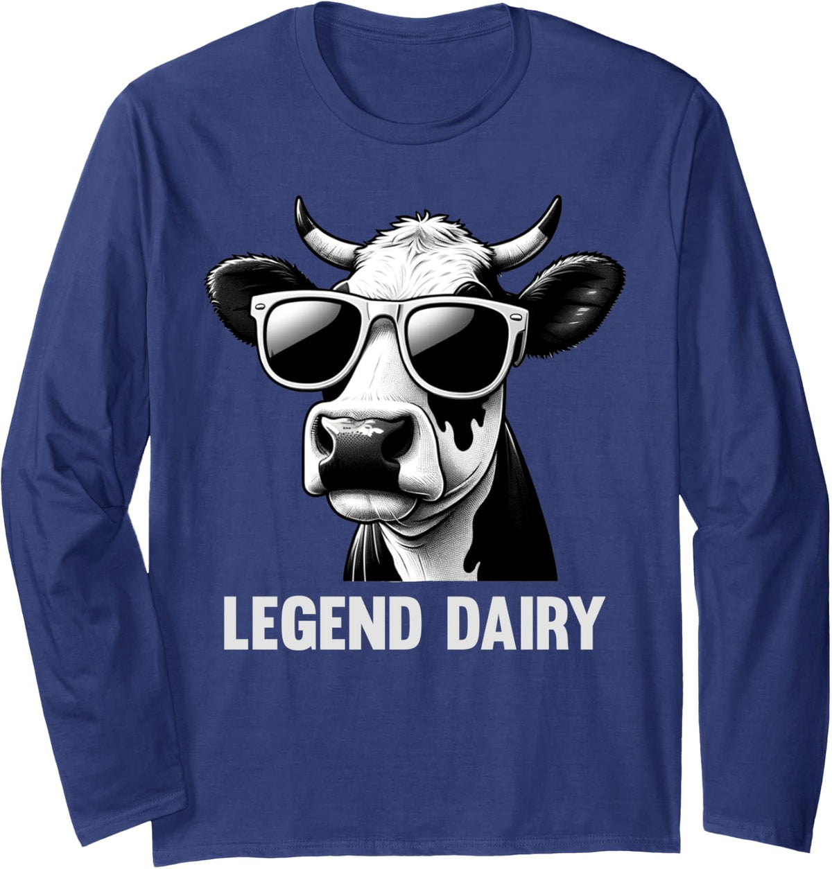 Legend Dairy Funny Farmer Cow Farmer Pun Graphic Long Sleeve T-Shirt - Adult Unisex Navy Blue