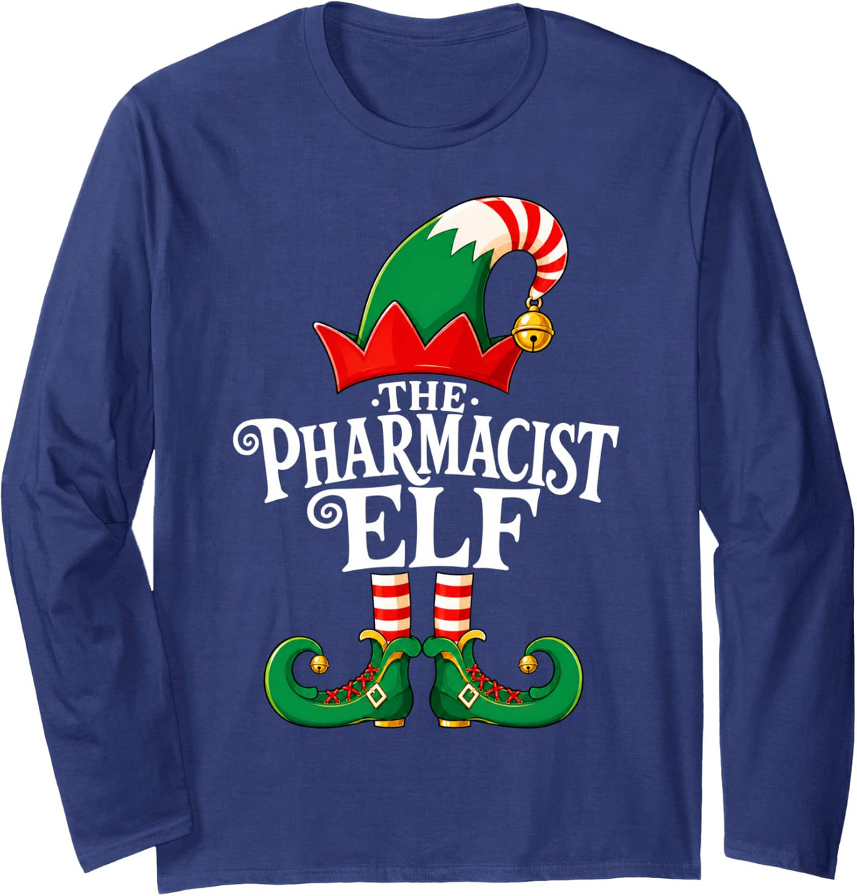 Pharmacist Elf Christmas Matching Family Elf Squad Xmas Long Sleeve T-Shirt - Adult Unisex Navy Blue