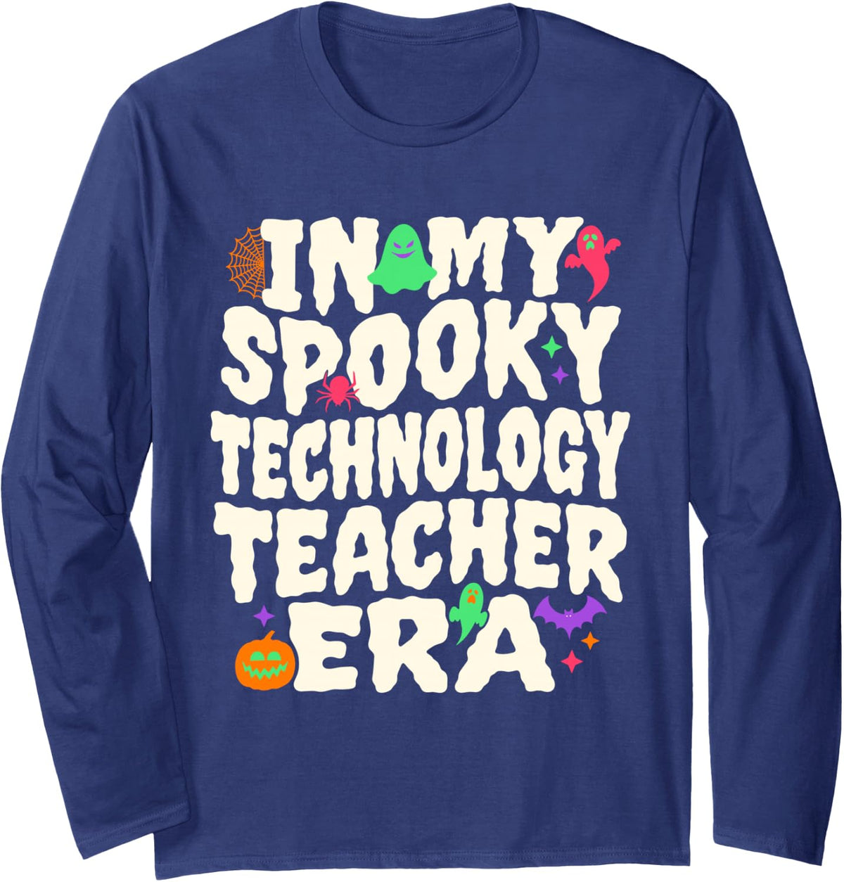 in My Spooky Technology Teacher Era, CS Teacher Halloween Long Sleeve T-Shirt - Adult Unisex Navy Blue