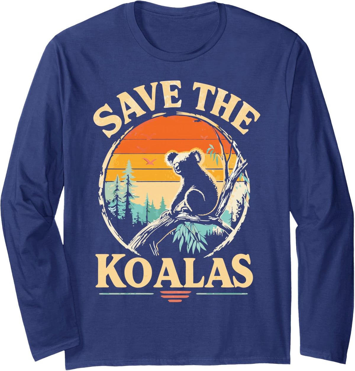 Save The Koalas Australian Wildlife Long Sleeve T-Shirt - Adult Unisex Navy Blue
