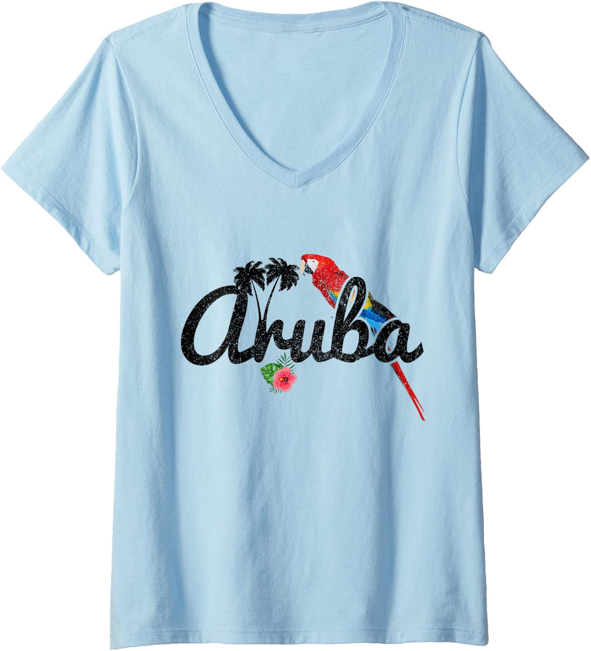 Women's Aruba Parrot Macaw Vintage Pride Aruban Souvenir V-Neck T-Shirt - Baby Blue