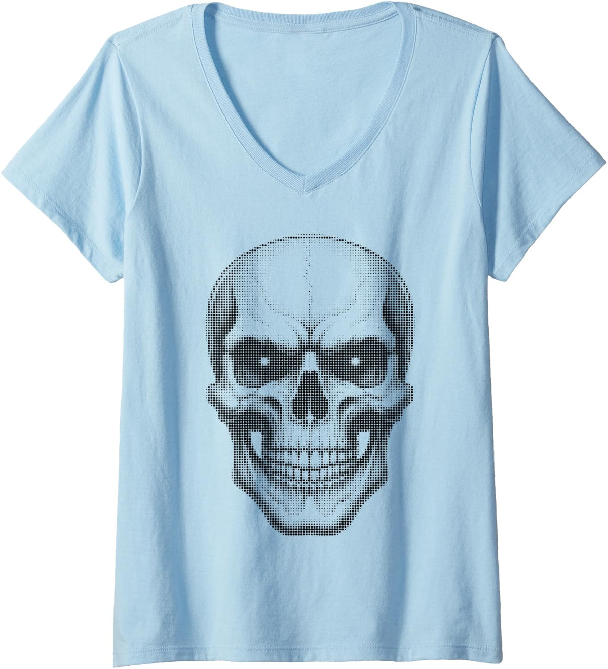 Womens Skull - Edgy Gothic Punk Biker Design V-Neck T-Shirt - Baby Blue