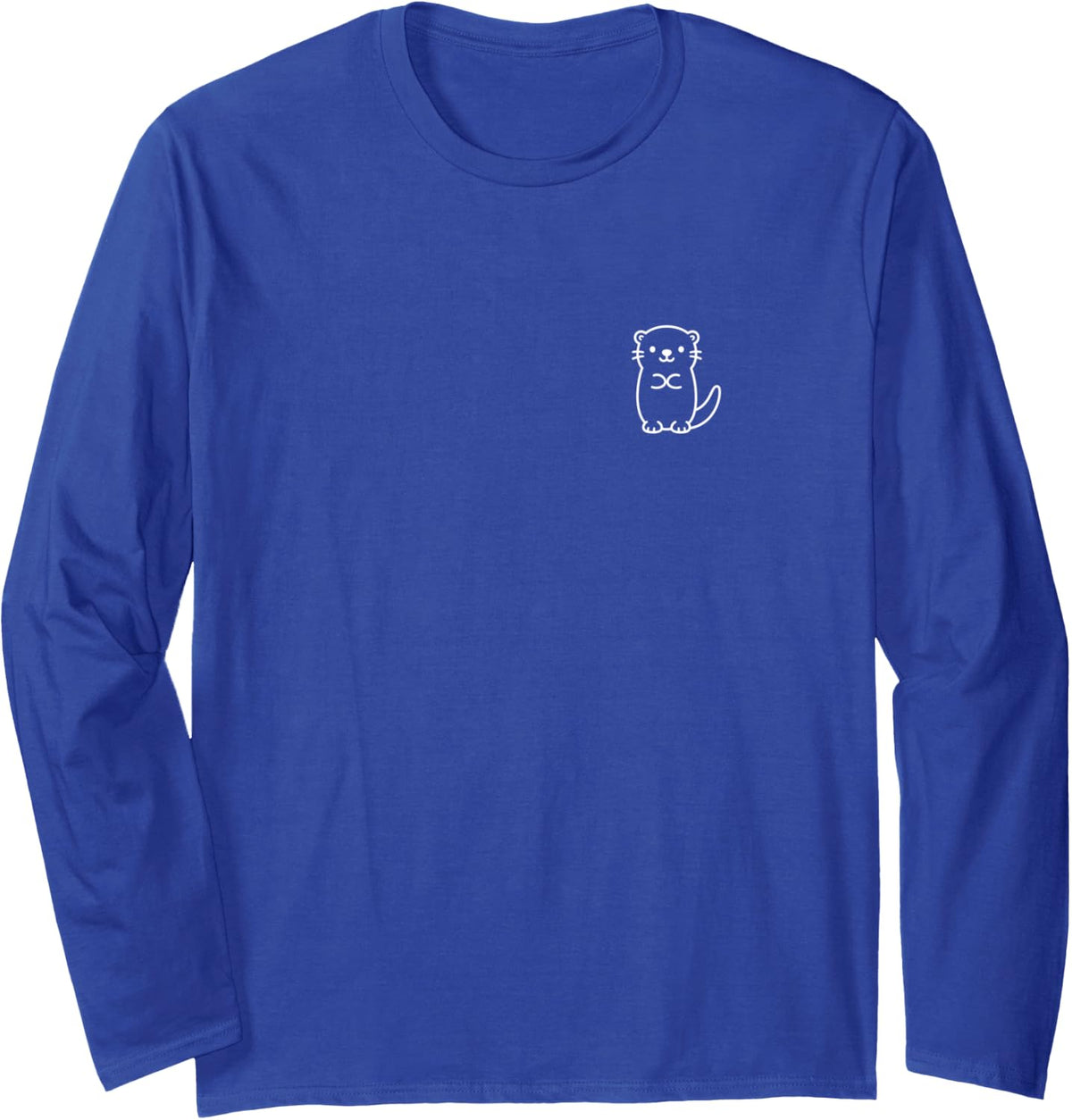 Otter Cute Minimalist Doodle Pocket Style Long Sleeve T-Shirt - Adult Unisex Royal Blue