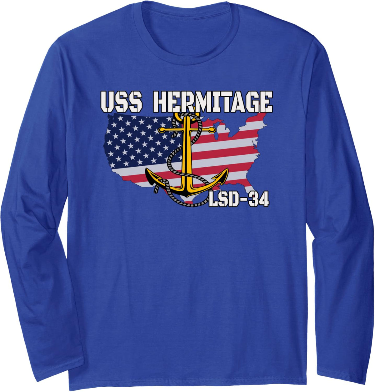 USS Hermitage LSD-34 Dock Landing Ship Veterans Day Father Long Sleeve T-Shirt - Adult Unisex Royal Blue