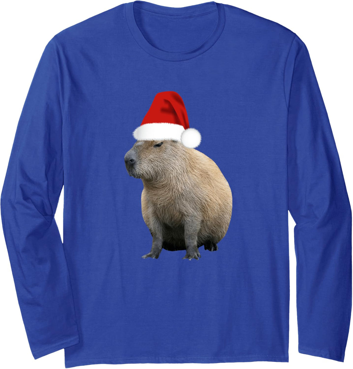 Christmas Capybara Santa Hat Long Sleeve T-Shirt - Adult Unisex Royal Blue
