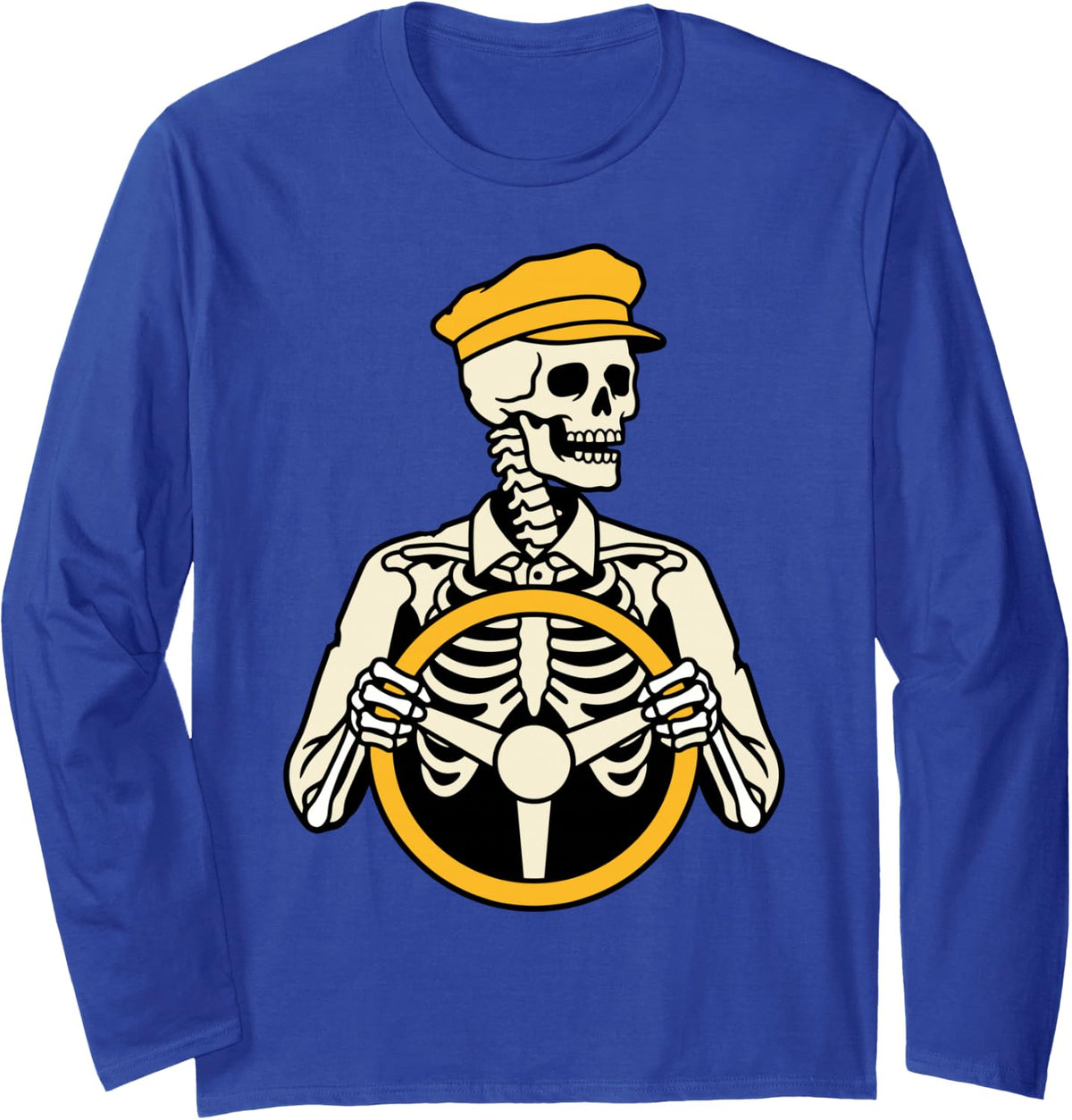 Skeleton Bus Driver Funny School Halloween Skull Humor Long Sleeve T-Shirt - Adult Unisex Royal Blue