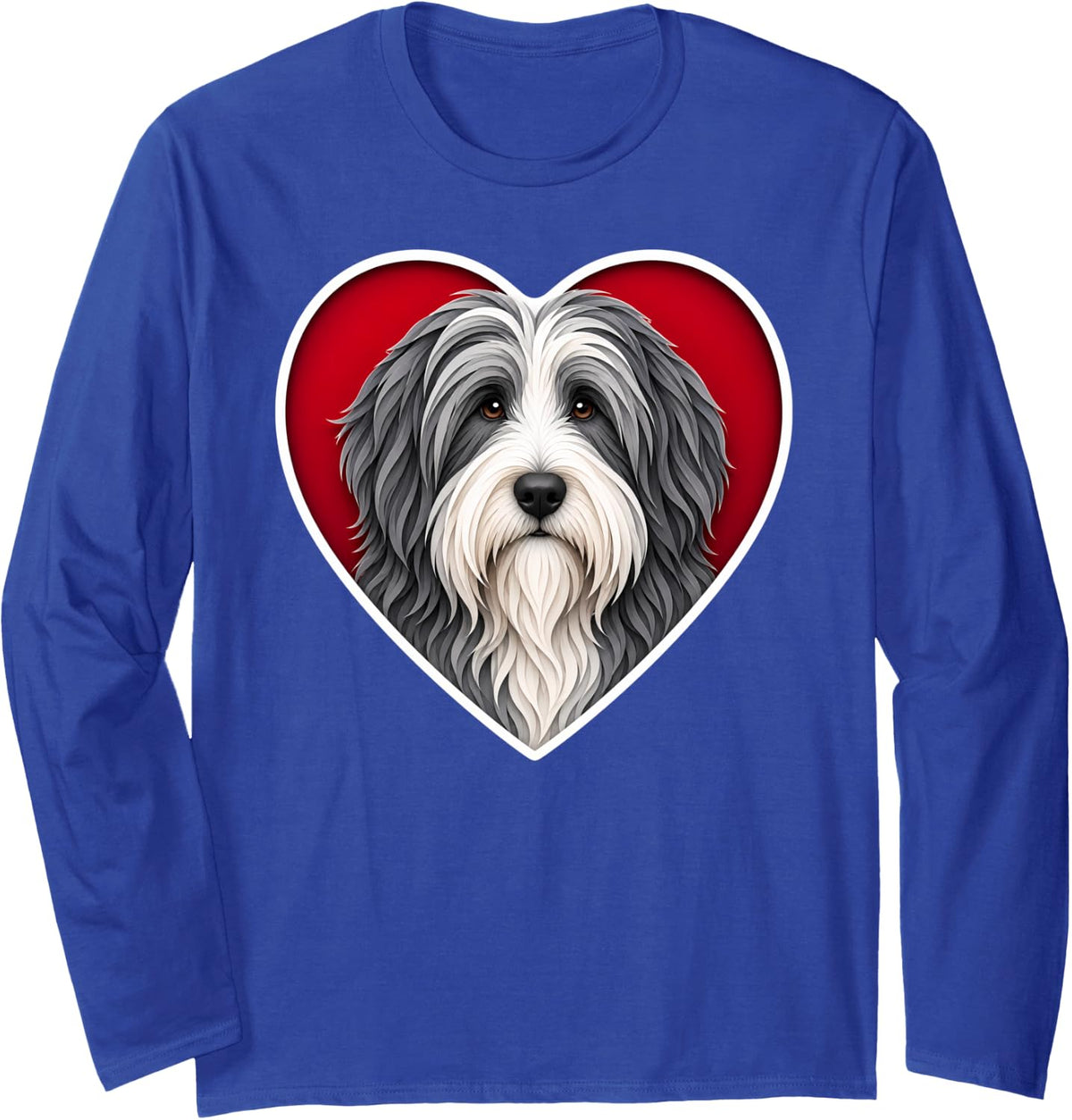 Bearded Collie Heart Long Sleeve T-Shirt - Adult Unisex Royal Blue