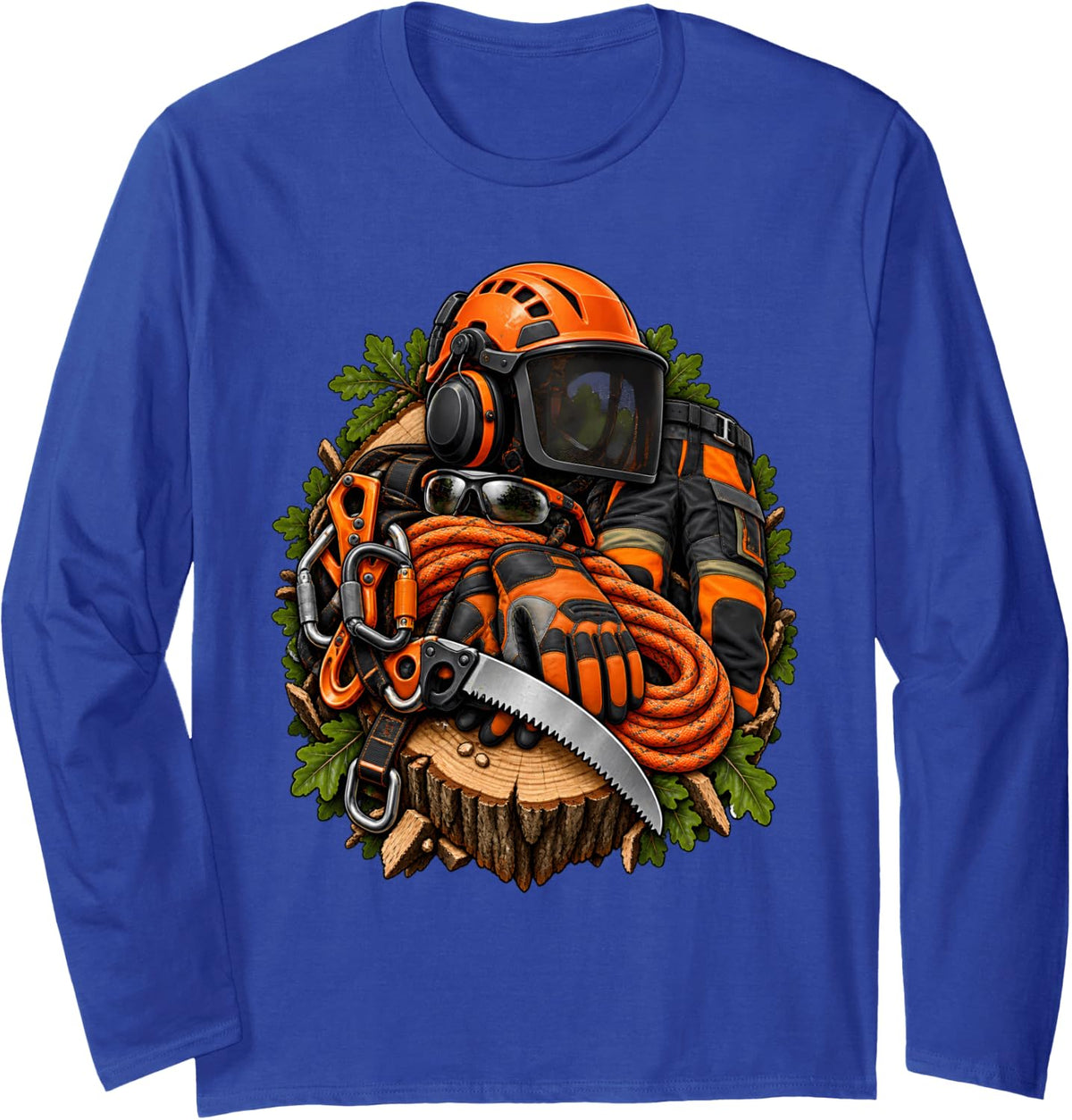 Arborist Tree Climber Safety Gear Rope Chainsaw Tree Worker Long Sleeve T-Shirt - Adult Unisex Royal Blue